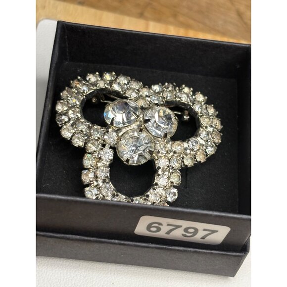 Vintage Rhinestone Silver-Tone Brooch Pin - Picture 2 of 7